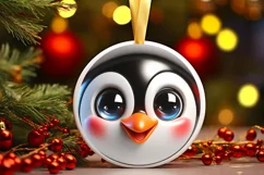 Penguin Christmas Round Ornament Sublimation PNG Product Image 1