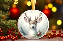 Watercolor Christmas Reindeer Round Sublimation PNG Product Image 1