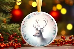 Watercolor Christmas Reindeer Round Sublimation PNG Product Image 1