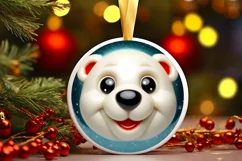 Polar Bear Christmas Round Ornament Sublimation PNG Product Image 1