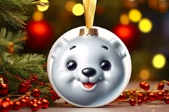 Polar Bear Christmas Round Ornament Sublimation PNG Product Image 3