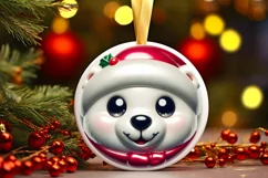 Polar Bear Christmas Round Ornament Sublimation PNG Product Image 1