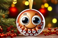 Octopus Christmas Round Ornament Sublimation PNG Product Image 1