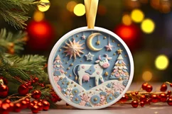 Colorful Pastel Round Cow Ornament PNG Product Image 1