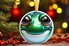 Frog Christmas Round Ornament Sublimation PNG Product Image 3
