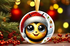 Bee Christmas Round Ornament Sublimation PNG Product Image 3
