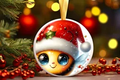Bee Christmas Round Ornament Sublimation PNG Product Image 3