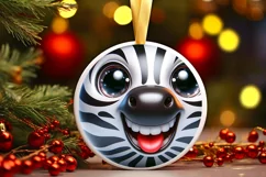 Zebra Christmas Round Ornament Sublimation PNG Product Image 3