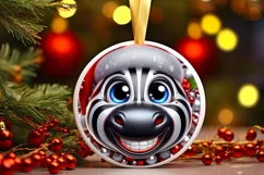 Zebra Christmas Round Ornament Sublimation PNG Product Image 1