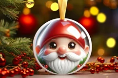 Gnome Christmas Round Ornament Sublimation PNG Product Image 1