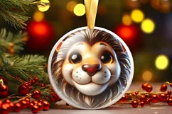 Lion Christmas Round Ornament Sublimation PNG Product Image 1