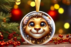 Lion Christmas Round Ornament Sublimation PNG Product Image 1