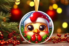 Round Cristmas Ornament with Chicken and Deer PNG Product Image 1