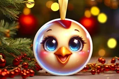 Chicken Christmas Round Ornament Sublimation PNG Product Image 3