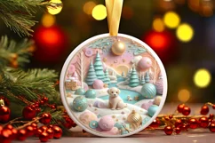 Colorful Winter Scene with Puppy Round Ornament Sublimation Product Image 3