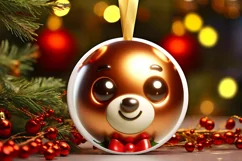 Shiny Christmas Bear Round Ornament Sublimation PNG Product Image 3
