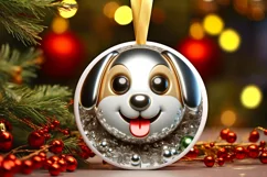 Christmas Dog Smiling Round Ornament Sublimation PNG Product Image 1