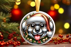 Christmas Dog Smiling Round Ornament Sublimation PNG Product Image 1