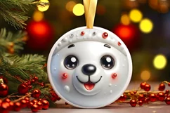 Christmas Polar Bear Smiling Round Ornament Sublimation PNG Product Image 3