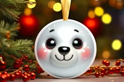 Christmas Polar Bear Smiling Round Ornament Sublimation PNG Product Image 1