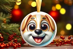Dog with big eyes Round Christmas Ornament Sublimation PNG Product Image 3