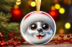 Christmas Dog Smiling Round Ornament Sublimation PNG Product Image 3