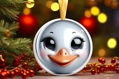 Christmas Swan Smiling Round Ornament Sublimation PNG Product Image 1