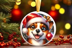 Christmas Dog Smiling Round Ornament Sublimation PNG Product Image 1
