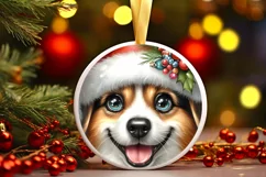 Christmas Dog Smiling Round Ornament Sublimation PNG Product Image 1