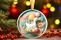Colorful Scene with Duck Round Ornament Sublimation PNG Product Image 3