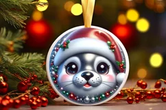 Christmas Seal Smiling Round Ornament Sublimation PNG Product Image 1
