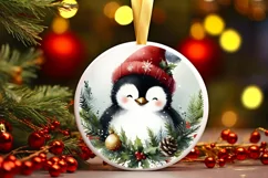 Watercollor Christmass Penguin Round PNG Product Image 3