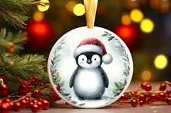 Christmas Penguin Watercolor PNG Product Image 1