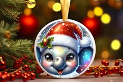 Christmas Elephant Smiling Round Ornament Sublimation PNG Product Image 3