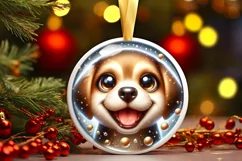 Christmas Puppy Smiling Round Ornament Sublimation PNG Product Image 1