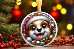 Christmas Puppy Smiling Round Ornament Sublimation PNG Product Image 1