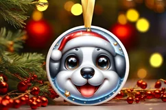 Christmas Puppy Smiling Round Ornament Sublimation PNG Product Image 1