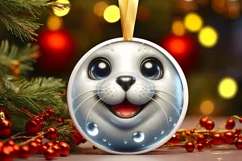 Christmas Seal Smiling Round Ornament Sublimation PNG Product Image 1