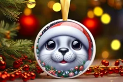 Christmas Seal Smiling Round Ornament Sublimation PNG Product Image 3