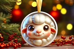 Christmas Lamb Round Ornament Sublimation PNG Product Image 1