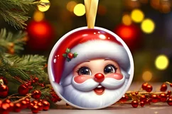 Christmas Santa Claus Smiling Round Ornament Sublimation PNG Product Image 1