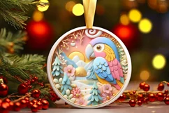 Colorful Christmas Scene with Parrot Round Ornament Product Image 3