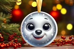 Shiny Christmas Polar Bear Round Ornament Sublimation PNG Product Image 1