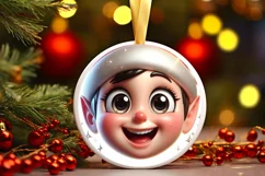 Shiny Christmas Elf Round Ornament Sublimation PNG Product Image 3