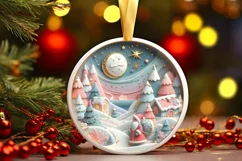 Colorful Winter Scene with Santa Round Ornament Sublimation Product Image 3