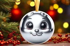 Shiny Christmas Bunny Round Ornament Sublimation PNG Product Image 1