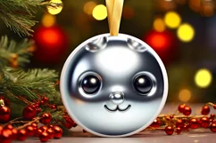 Shiny Christmas Bunny Round Ornament Sublimation PNG Product Image 1