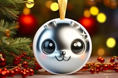 Shiny Christmas Bunny Round Ornament Sublimation PNG Product Image 3