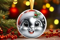 Shiny Christmas Bunny Round Ornament Sublimation PNG Product Image 1