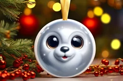 Shiny Christmas Polar Bear Round Ornament Sublimation PNG Product Image 1